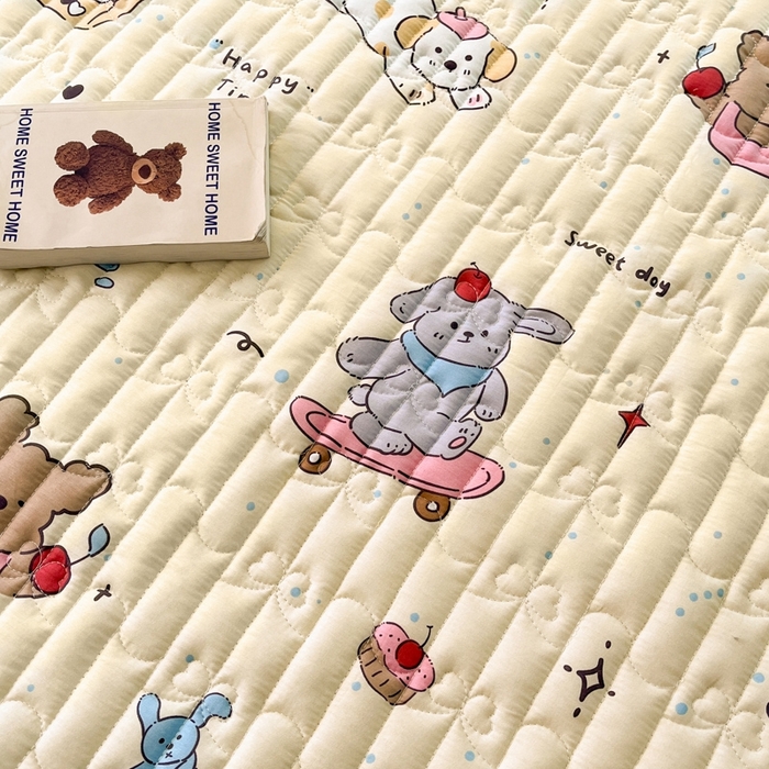 91家纺网 家纺一手货源 找家纺 Sweet dreams甜梦 2025新款全棉卡通小清新棉垫子床垫旅行垫 动物派对
