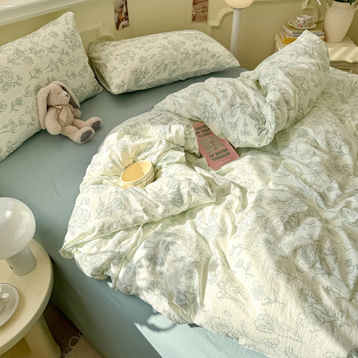 91家纺网 家纺一手货源 找家纺 罗亿家纺 2025新款云感提花双层纱裸睡四件套 海像森林