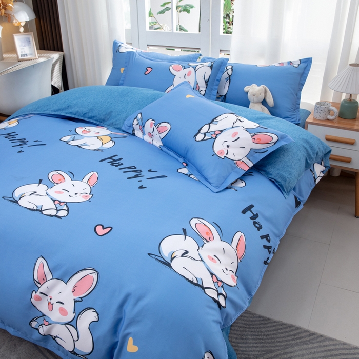 91家纺网 家纺一手货源 找家纺 乐居坊  2025新款柔软亲肤印花四件套大床图 快乐兔