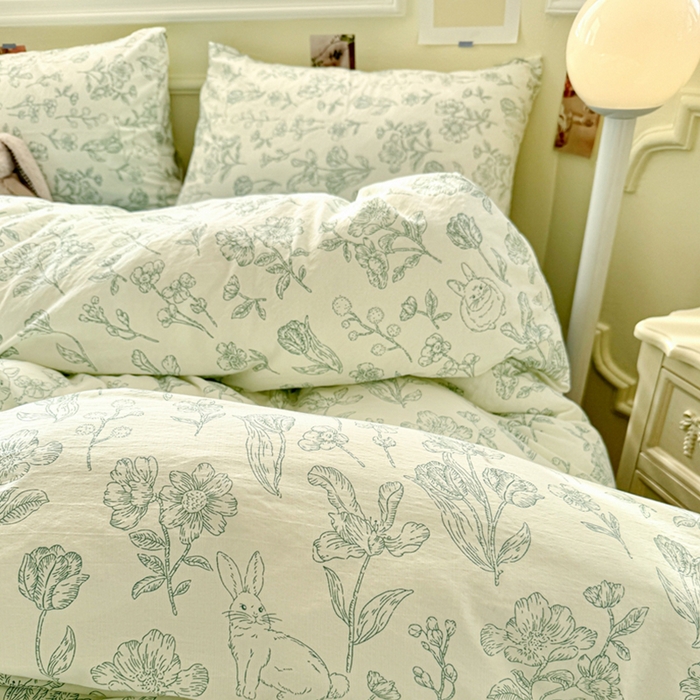 91家纺网 家纺一手货源 找家纺 罗亿家纺 2025新款云感提花双层纱裸睡四件套 海像森林