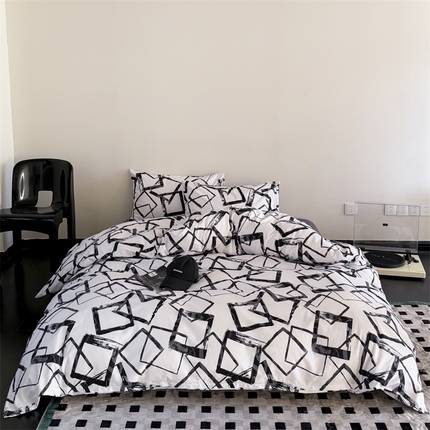 窝米 2025新款全棉新品13370四件套 简约休闲风系列（悦溪、几何乐园） 几何乐园黑