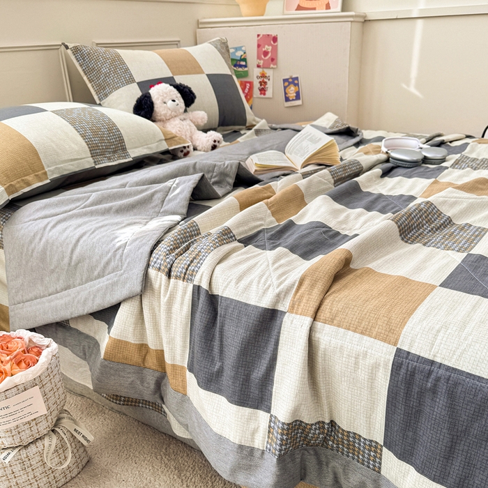 91家纺网 家纺一手货源 找家纺 棉造家居 2025新款春夏全棉纯棉印花夏被夏凉被空调被 雅阁-灰