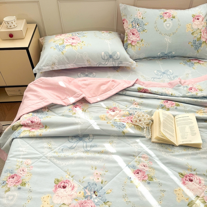 91家纺网 家纺一手货源 找家纺 棉造家居 2025新款春夏全棉纯棉印花夏被夏凉被空调被 花涧烟雨