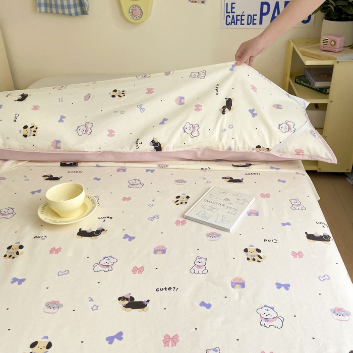 91家纺网 家纺一手货源 找家纺 Sweet dreams甜梦 2025新款全棉小清新卡通一体式旅行酒店睡袋 蝴蝶结狗狗