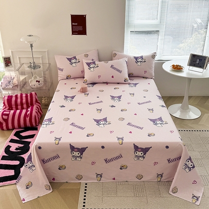 91家纺网 家纺一手货源 找家纺 木堇家居 2025新款全棉三丽鸥床单枕套单品系列（含防伪码） 全棉床单--蓝莓库洛米