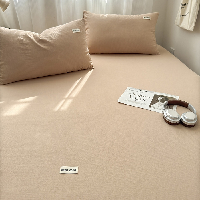 91家纺网 家纺一手货源 找家纺 罗亿家纺 2025新款云感提花双层纱单床笠 奶咖床笠