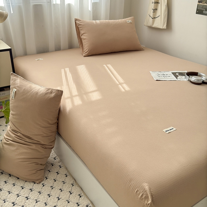 91家纺网 家纺一手货源 找家纺 罗亿家纺 2025新款云感提花双层纱单床笠 奶咖床笠