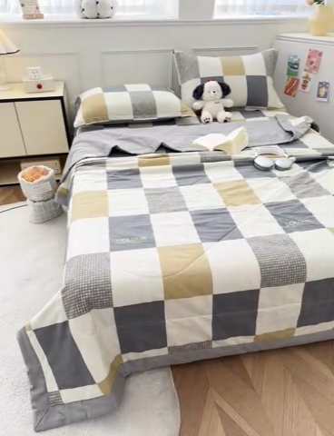 91家纺网 家纺一手货源 找家纺 棉造家居 2025新款春夏全棉纯棉印花夏被夏凉被空调被 雅阁-灰