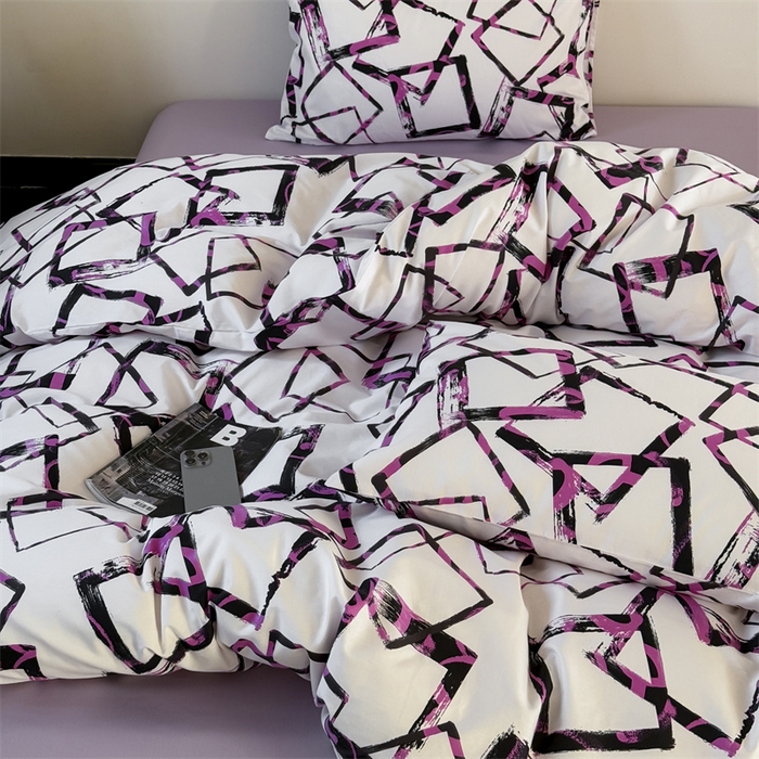 91家纺网 家纺一手货源 找家纺 窝米 2025新款全棉新品13370四件套 简约休闲风系列（悦溪、几何乐园） 几何乐园紫