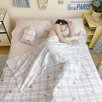 Sweet dreams甜梦 2025新款全棉小清新卡通一体式旅行酒店睡袋 蝴蝶结樱桃