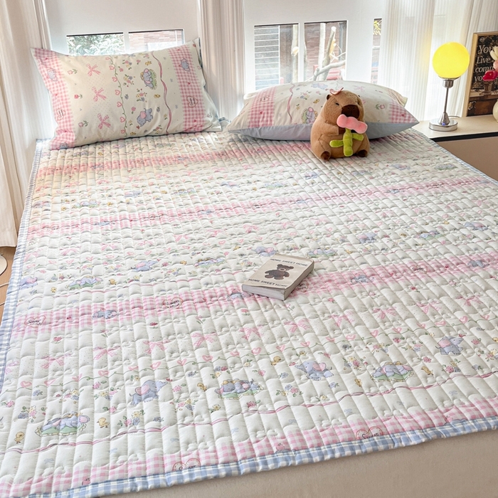 91家纺网 家纺一手货源 找家纺 Sweet dreams甜梦 2025新款全棉卡通小清新棉垫子床垫旅行垫 花花小象