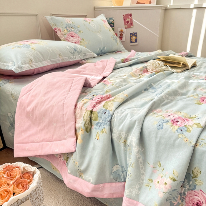 91家纺网 家纺一手货源 找家纺 棉造家居 2025新款春夏全棉纯棉印花夏被夏凉被空调被 花涧烟雨