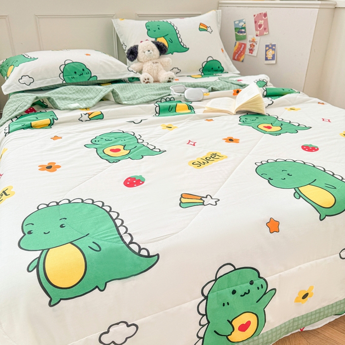 91家纺网 家纺一手货源 找家纺 棉造家居 2025新款春夏全棉纯棉印花夏被夏凉被空调被 恐龙宝贝