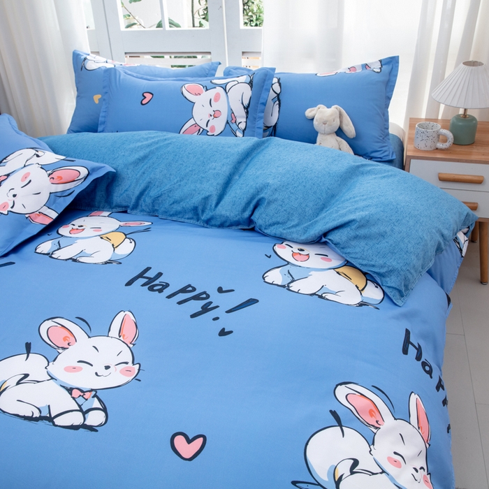 91家纺网 家纺一手货源 找家纺 乐居坊  2025新款柔软亲肤印花四件套大床图 快乐兔