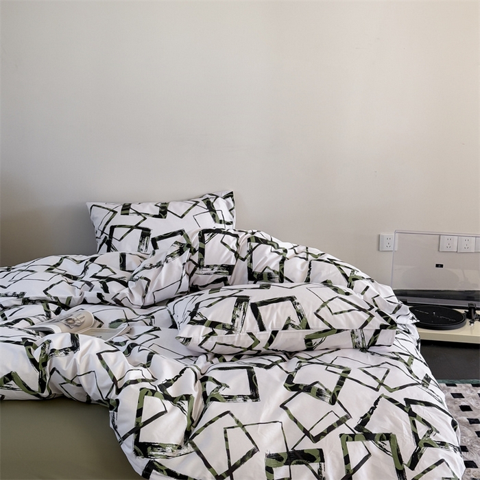 91家纺网 家纺一手货源 找家纺 窝米 2025新款全棉新品13370四件套 简约休闲风系列（悦溪、几何乐园） 几何乐园绿