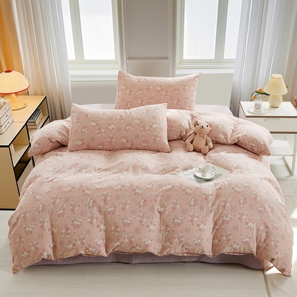 棉小二 2025新款双层纱印花系列四件套 婉茵-粉