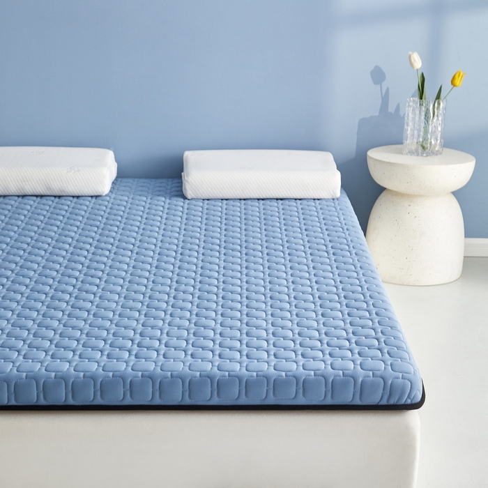 91家纺网 家纺一手货源 找家纺 祁恋婷家居 2025新款A类牛奶丝棉花抗压床垫【床垫遮盖物】 单边四菱格蓝