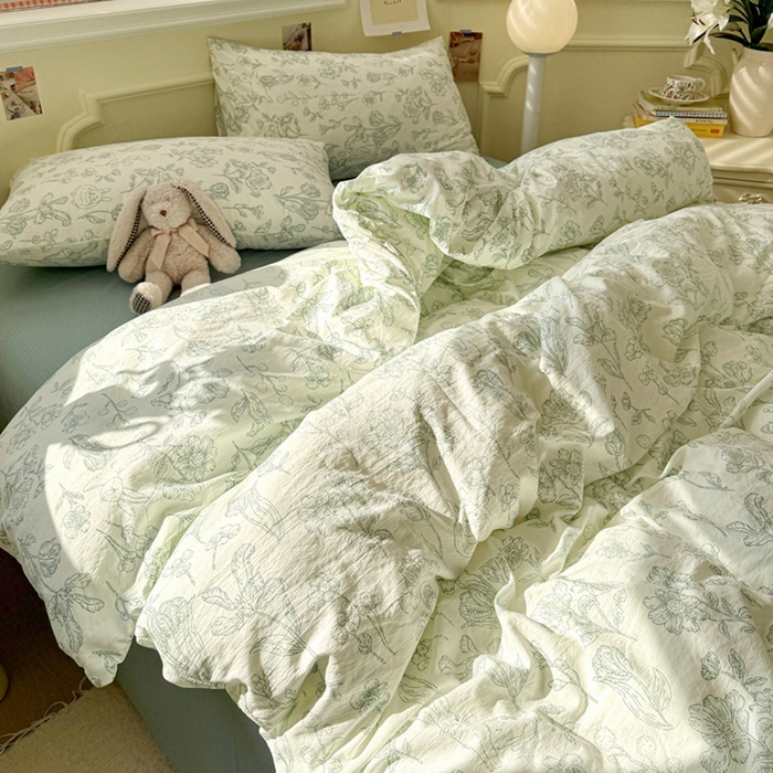 91家纺网 家纺一手货源 找家纺 罗亿家纺 2025新款云感提花双层纱裸睡四件套 海像森林