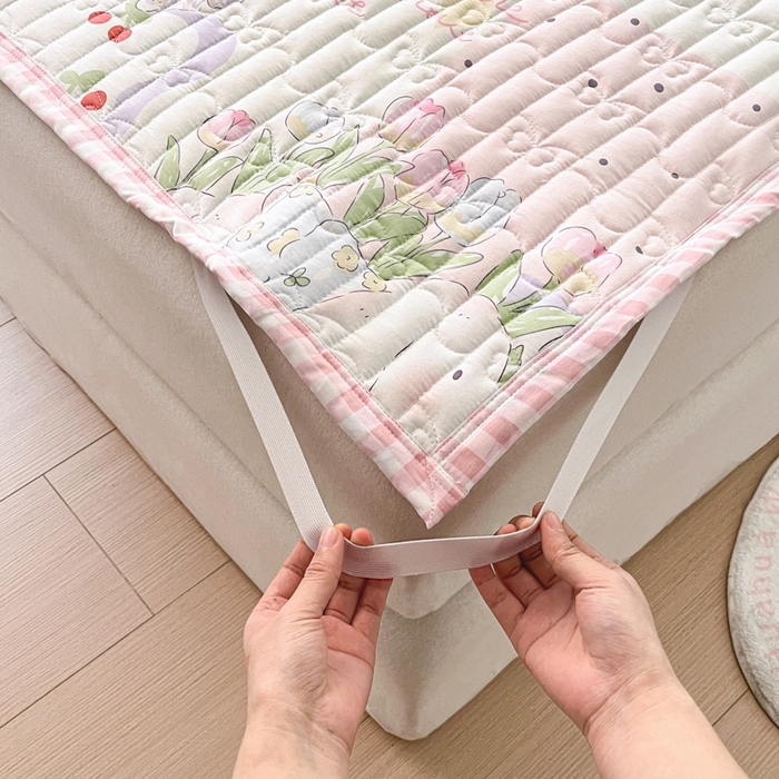 91家纺网 家纺一手货源 找家纺 Sweet dreams甜梦 2025新款全棉卡通小清新棉垫子床垫旅行垫 郁金香小狗