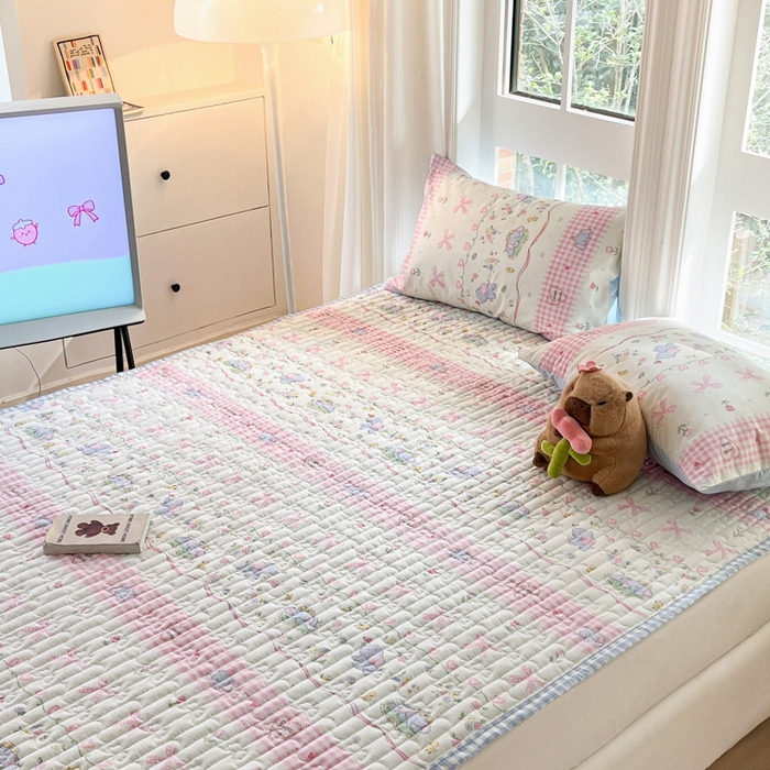 91家纺网 家纺一手货源 找家纺 Sweet dreams甜梦 2025新款全棉卡通小清新棉垫子床垫旅行垫 花花小象