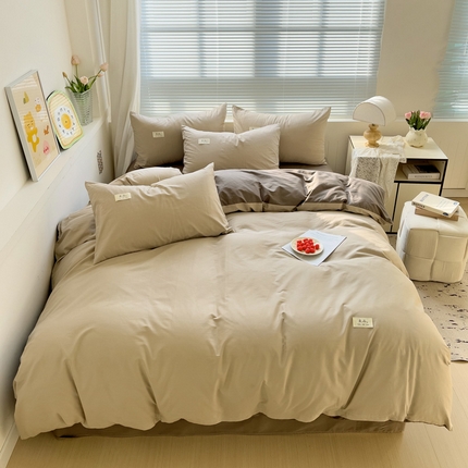 眠博士 2025新款全棉40支纯色系列单被套 全棉拼色-杏色+春泥