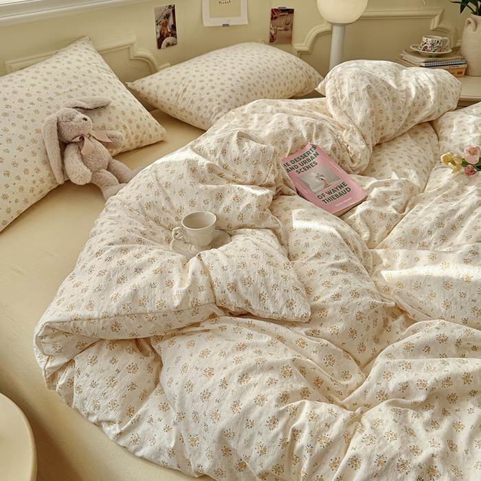 91家纺网 家纺一手货源 找家纺 罗亿家纺 2025新款云感提花双层纱裸睡四件套 橘子海