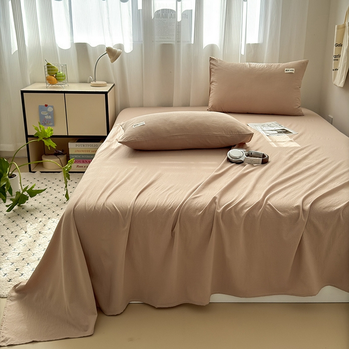 91家纺网 家纺一手货源 找家纺 罗亿家纺 2025新款云感提花双层纱单床单 奶咖床单