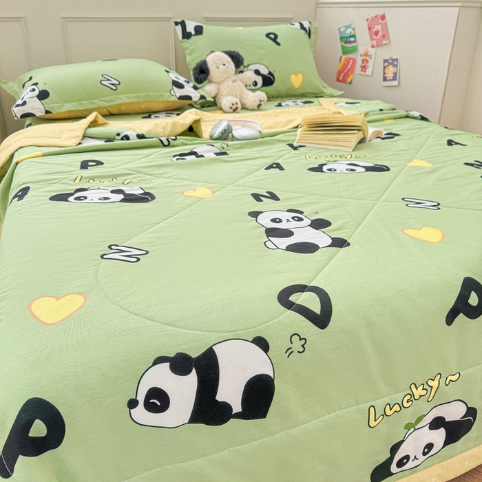 91家纺网 家纺一手货源 找家纺 棉造家居 2025新款春夏全棉纯棉印花夏被夏凉被空调被 熊猫宝贝