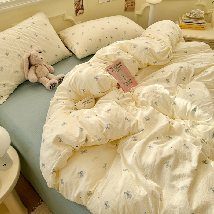 91家纺网 家纺一手货源 找家纺 罗亿家纺 2025新款云感提花双层纱裸睡四件套 相思 蓝