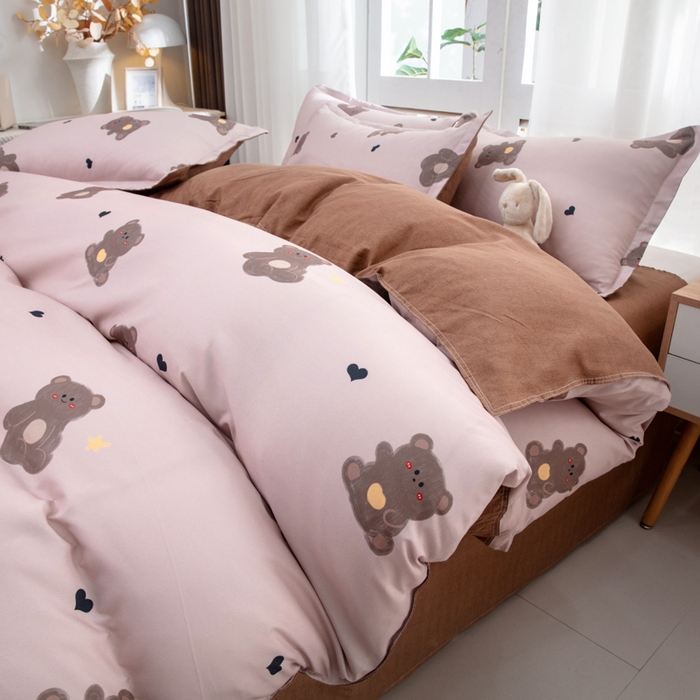 91家纺网 家纺一手货源 找家纺 乐居坊  2025新款柔软亲肤印花四件套大床图 小熊咖