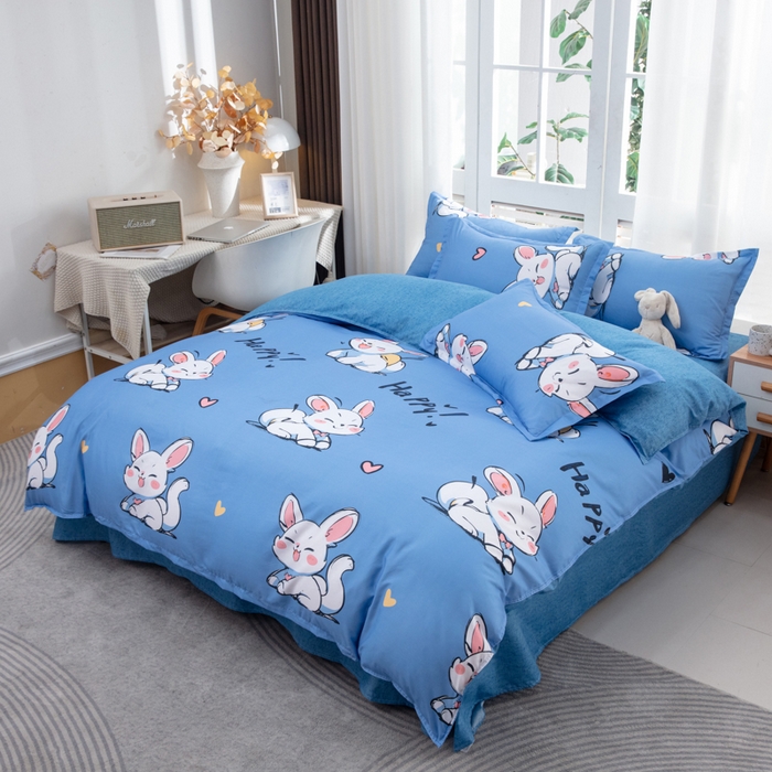 91家纺网 家纺一手货源 找家纺 乐居坊  2025新款柔软亲肤印花四件套大床图 快乐兔