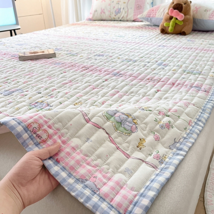 91家纺网 家纺一手货源 找家纺 Sweet dreams甜梦 2025新款全棉卡通小清新棉垫子床垫旅行垫 花花小象