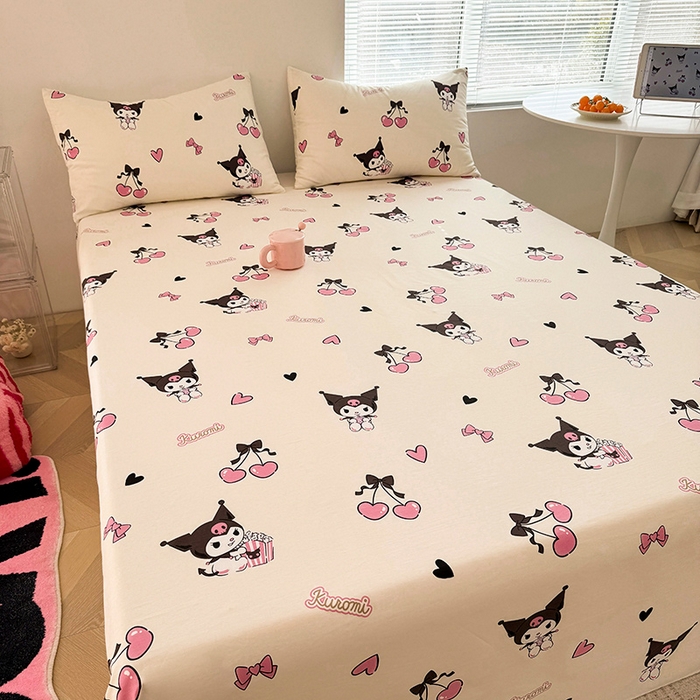 91家纺网 家纺一手货源 找家纺 木堇家居 2025新款全棉三丽鸥床单枕套单品系列（含防伪码） 全棉床单--樱桃库洛米