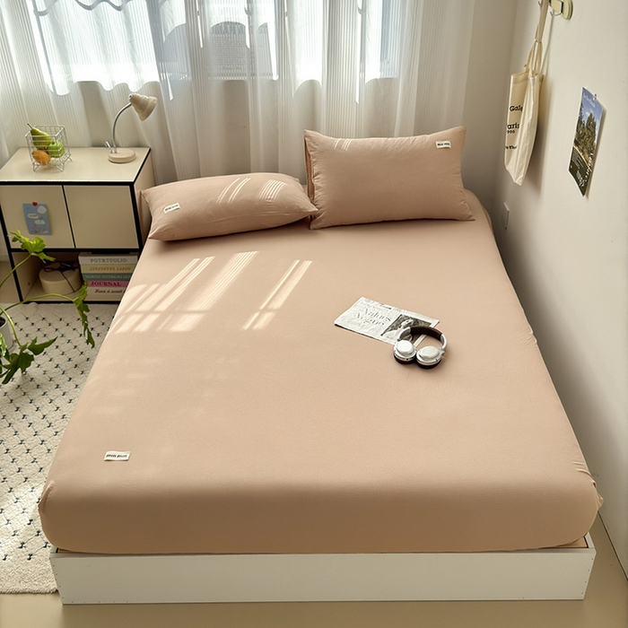 91家纺网 家纺一手货源 找家纺 罗亿家纺 2025新款云感提花双层纱单床笠 奶咖床笠