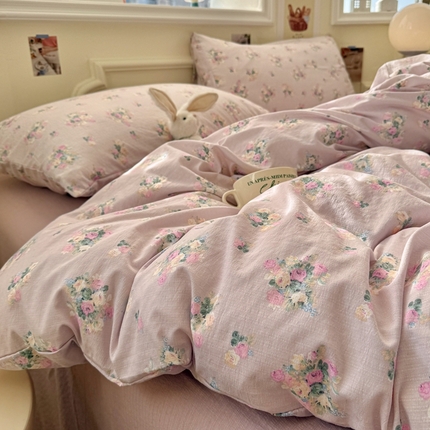 罗亿家纺 2025新款云感提花双层纱裸睡四件套 奶油味的暗恋