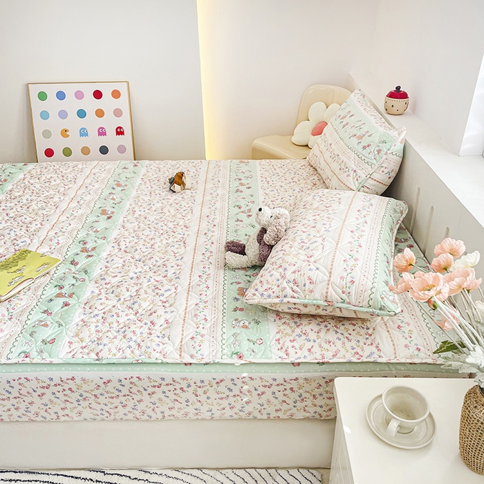 91家纺网 家纺一手货源 找家纺 豪选家纺 2025春夏四季新款新品有氧双层纱印花夹棉床笠床护罩床垫保护套 趣萌宠乐坊