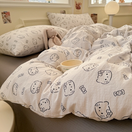 91家纺网 家纺一手货源 找家纺 （总）罗亿家纺 2025新款云感提花双层纱裸睡四件套