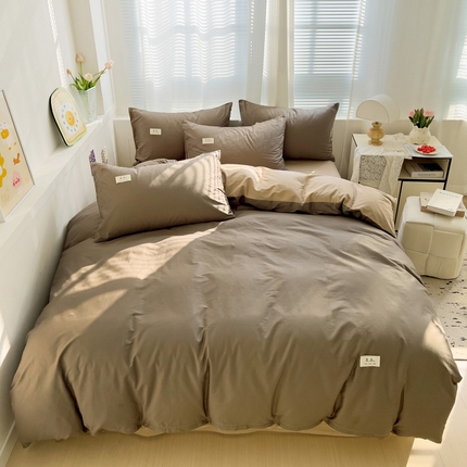 眠博士 2025新款全棉40支纯色系列单被套 全棉拼色-春泥+卡其