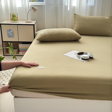 罗亿家纺 2025新款云感提花双层纱单床笠 茶绿床笠