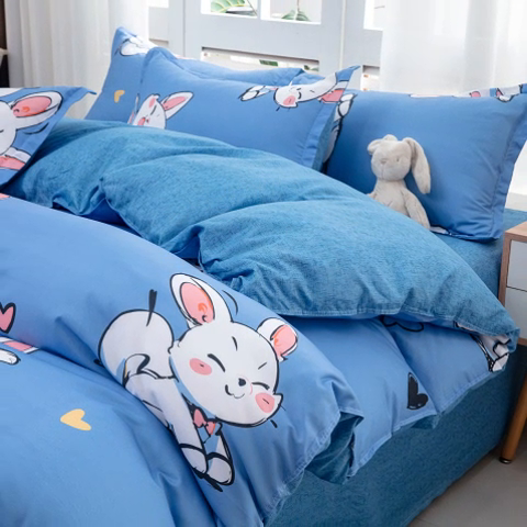 91家纺网 家纺一手货源 找家纺 乐居坊  2025新款柔软亲肤印花四件套大床图 快乐兔