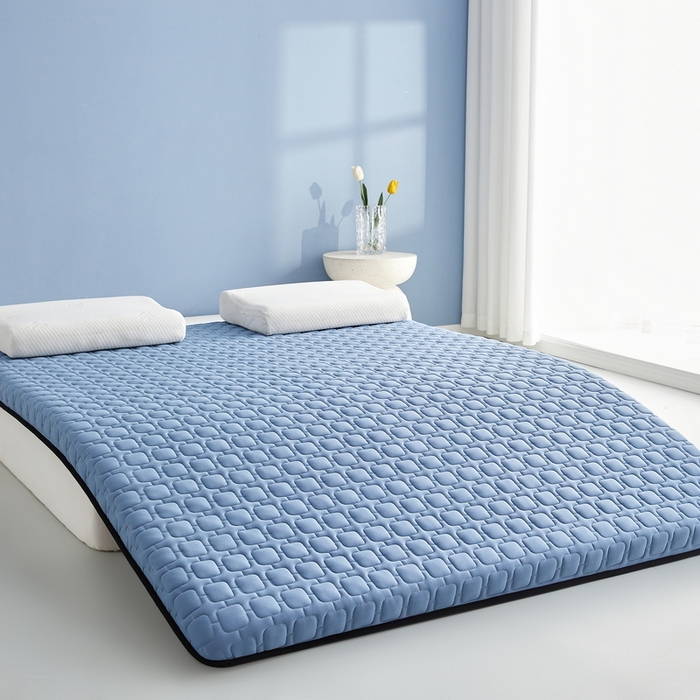 91家纺网 家纺一手货源 找家纺 祁恋婷家居 2025新款A类牛奶丝棉花抗压床垫【床垫遮盖物】 单边四菱格蓝