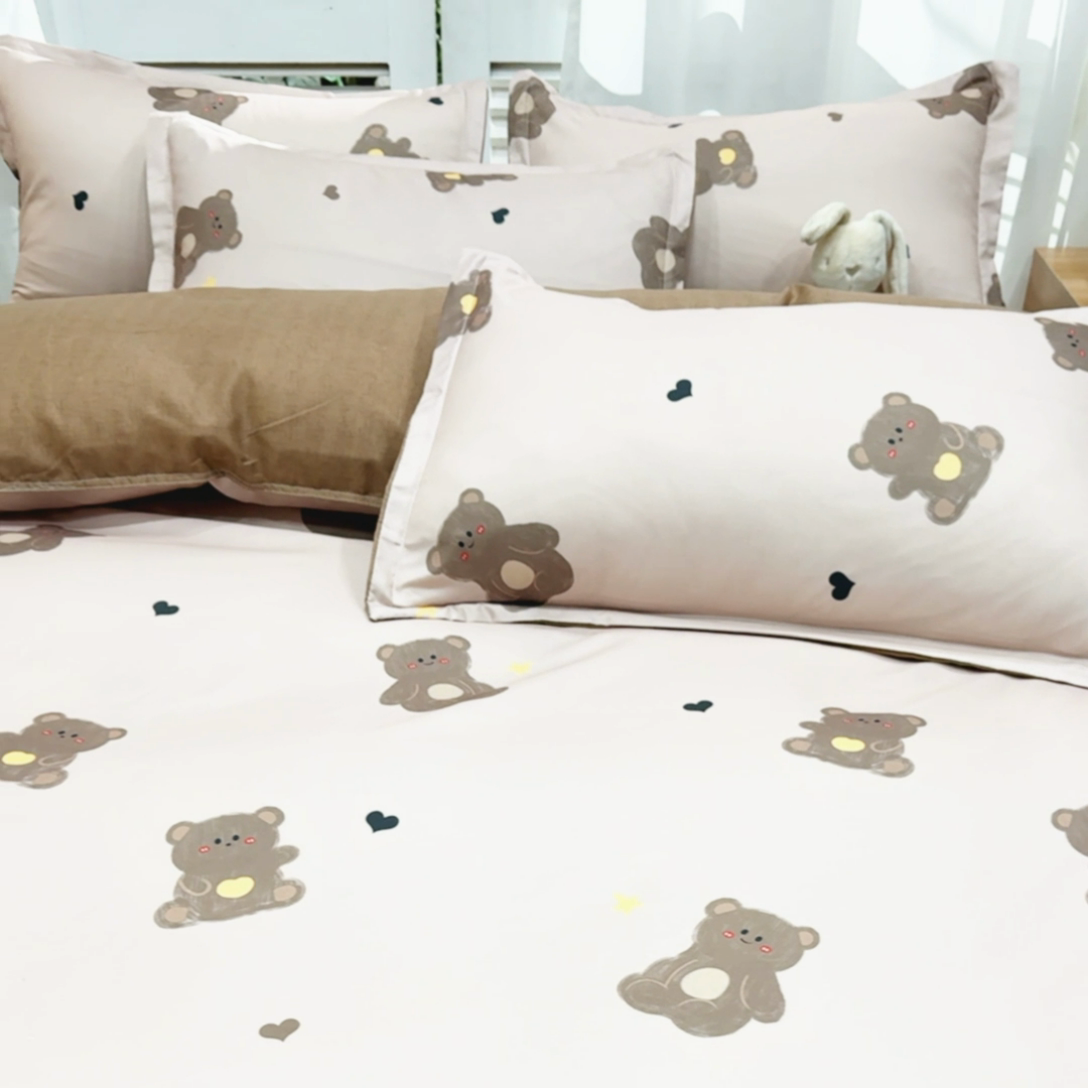 91家纺网 家纺一手货源 找家纺 乐居坊  2025新款柔软亲肤印花四件套大床图 小熊咖