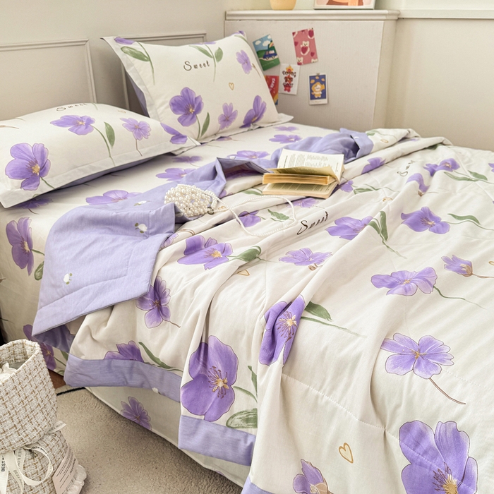 91家纺网 家纺一手货源 找家纺 棉造家居 2025新款春夏全棉纯棉印花夏被夏凉被空调被 甜美花韵