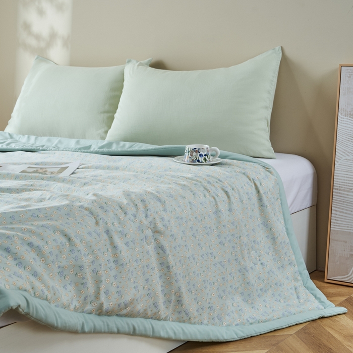 91家纺网 家纺一手货源 找家纺 森林人 2025新款A类针织棉大豆夏凉被 绿野