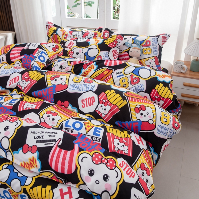 91家纺网 家纺一手货源 找家纺 乐居坊  2025新款柔软亲肤印花四件套大床图 潮流凯蒂