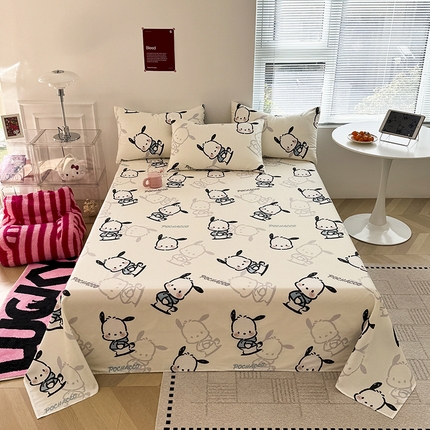 91家纺网 家纺一手货源 找家纺 木堇家居 2025新款全棉三丽鸥床单枕套单品系列（含防伪码） 全棉床单--影子帕恰狗