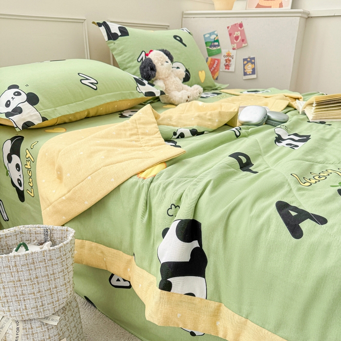 91家纺网 家纺一手货源 找家纺 棉造家居 2025新款春夏全棉纯棉印花夏被夏凉被空调被 熊猫宝贝