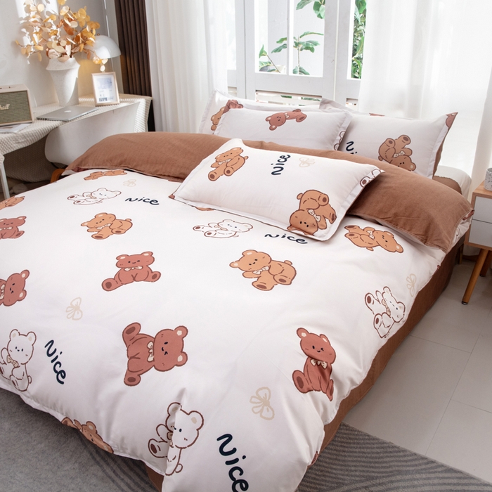 91家纺网 家纺一手货源 找家纺 乐居坊  2025新款柔软亲肤印花四件套大床图 Nice小熊