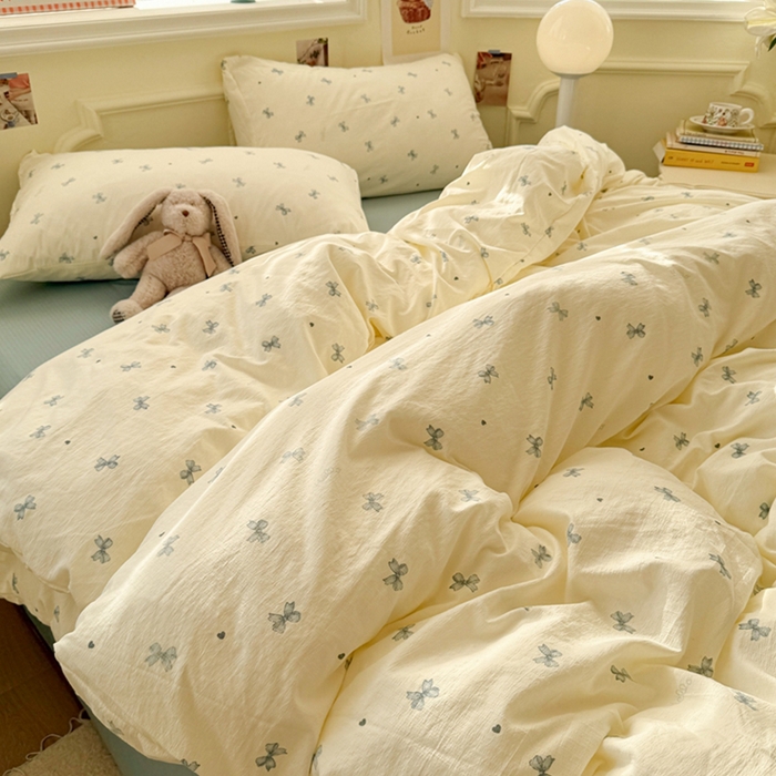 91家纺网 家纺一手货源 找家纺 罗亿家纺 2025新款云感提花双层纱裸睡四件套 相思 蓝