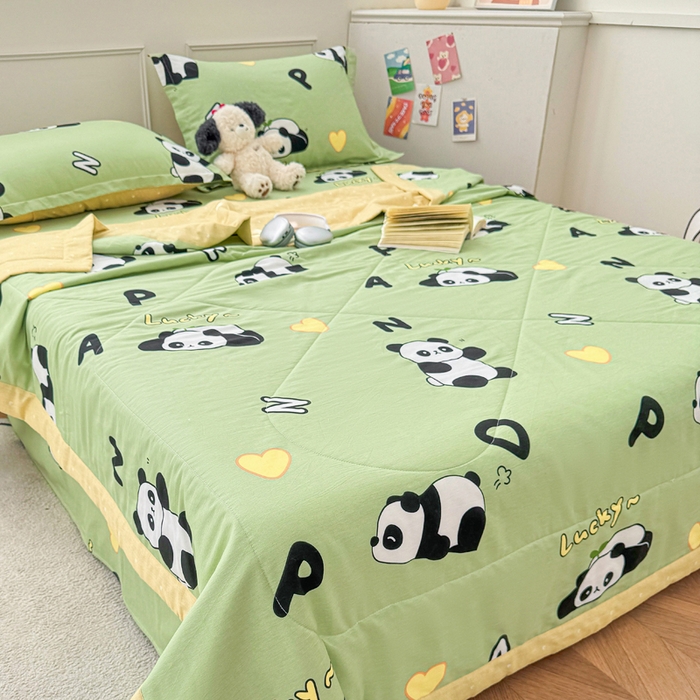 91家纺网 家纺一手货源 找家纺 棉造家居 2025新款春夏全棉纯棉印花夏被夏凉被空调被 熊猫宝贝